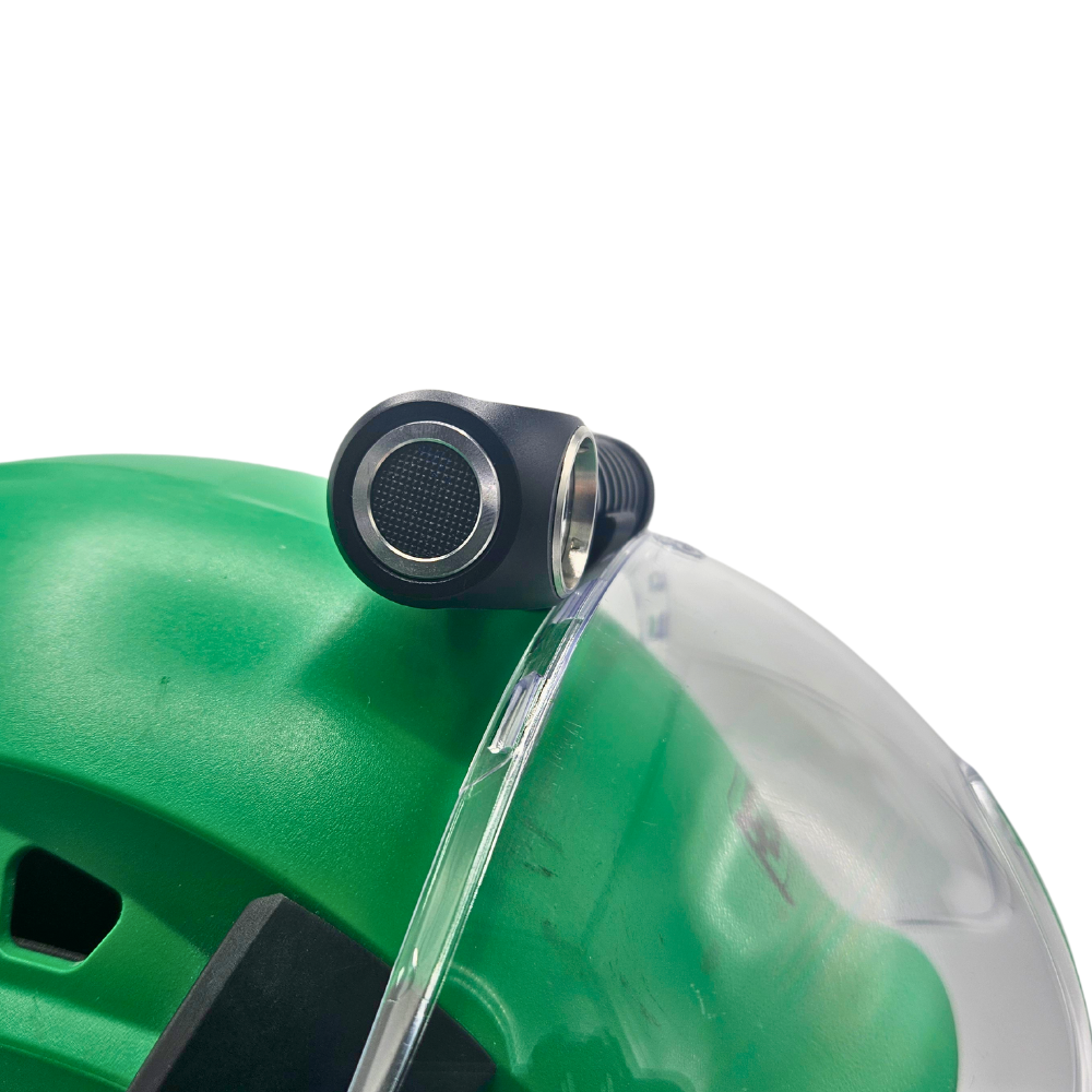 Headlamp mount for Petzl Helmet, compatible with 20 mm cylindrical flashlights. Ideal for industrial and construction use.